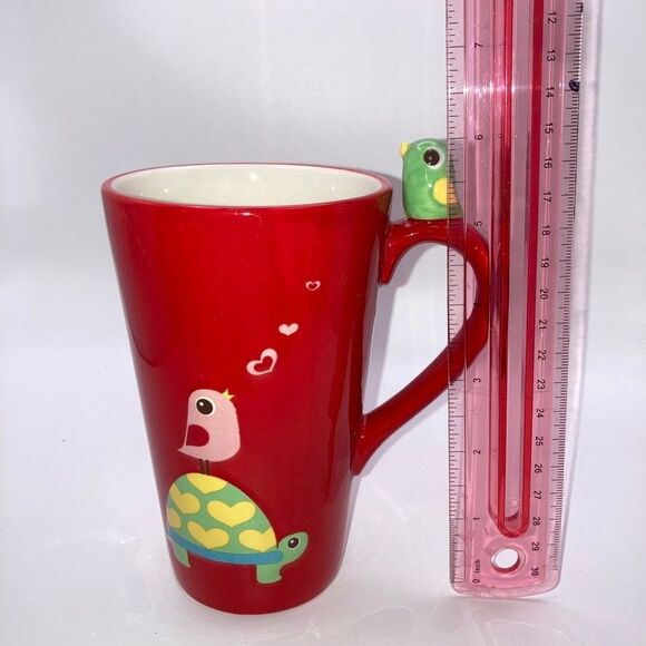 Valentine’s 2009 Mug Tall 5-5/8" Turtle Bird Embossed Bird on Handle - Picture 5 of 5